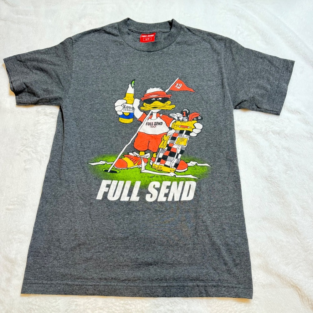 Men's Full Send "Rona Season" Golf T-shirt Graphic Cartoon Duck Dark Gray Slim